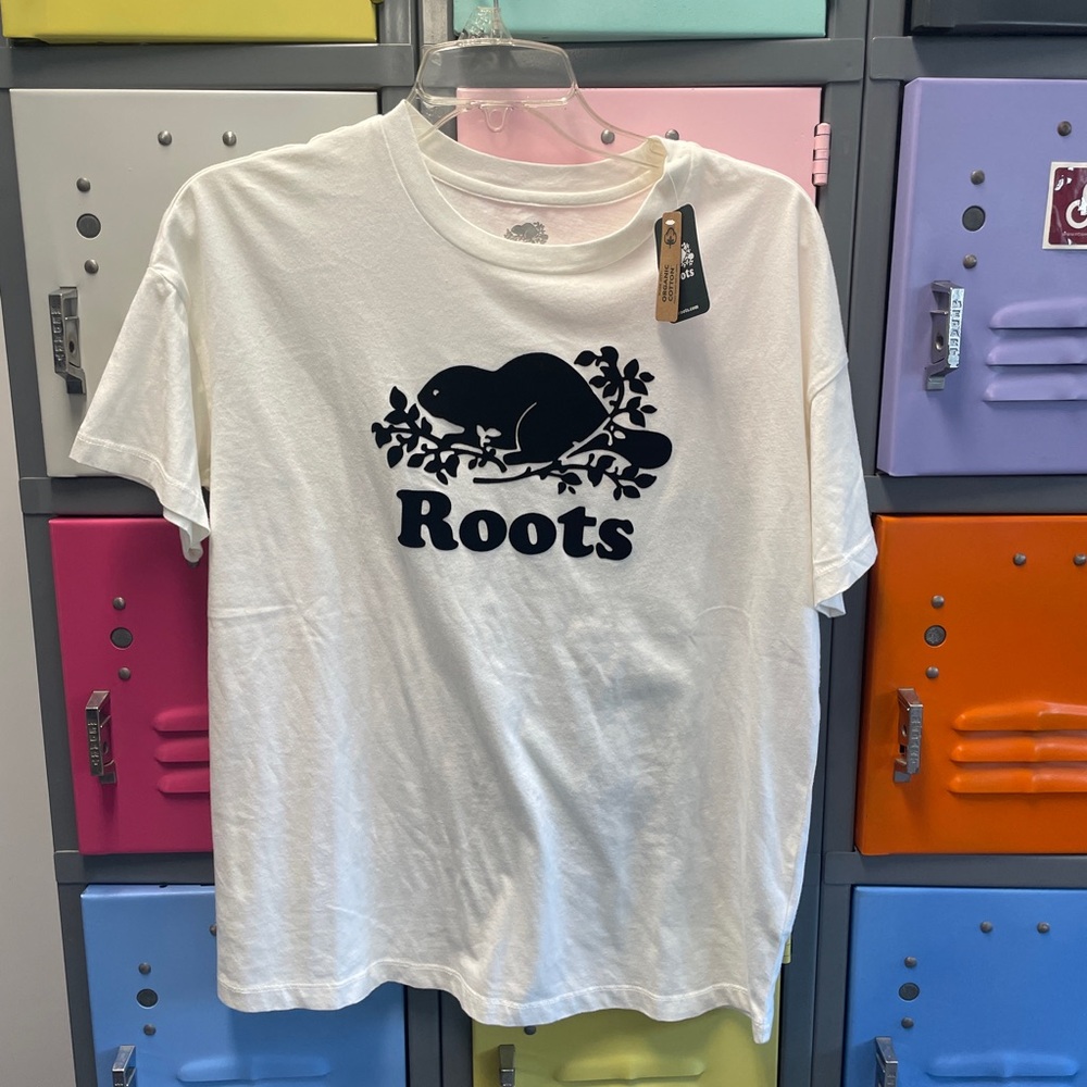 Roots Women’s Cream T-Shirt with Black Logo, SP, NWT